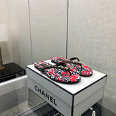 THONG SLIDE IN CHERRY RED MIX COLORFUL FLORAL FABRIC